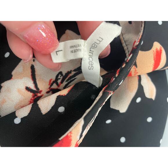 Maurices cap sleeve black peach floral blouse flowy women's size large - Picture 7 of 7